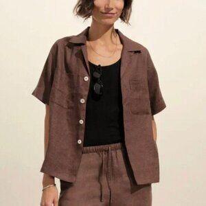 Buck Mason Crosshatch Linen Button-Down Camp Shirt Brown Size M